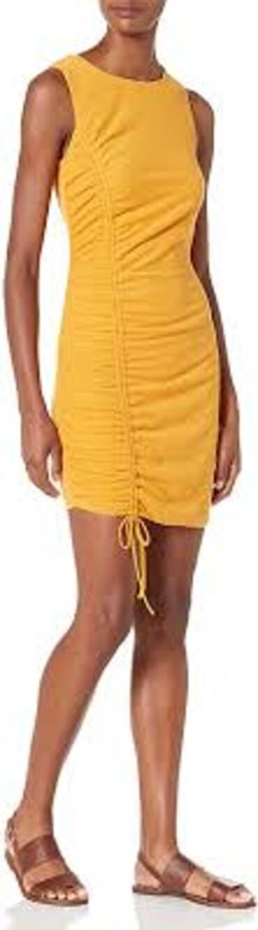 Ali & Jay On the Rocks Sheath Dress Women's L Marigold Yellow Mini Ruched